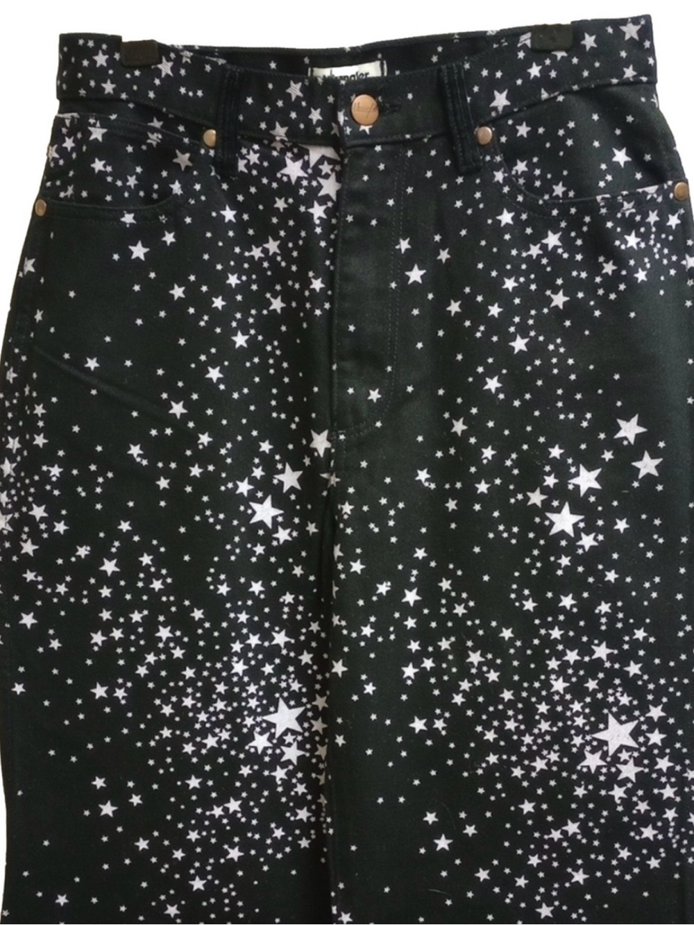 ⭐ WRANGLER "WANDERER" BLACK FLARE WIDE HIGH RISE JEANS WITH WHITE STARS⭐ - Picture 3 of 10